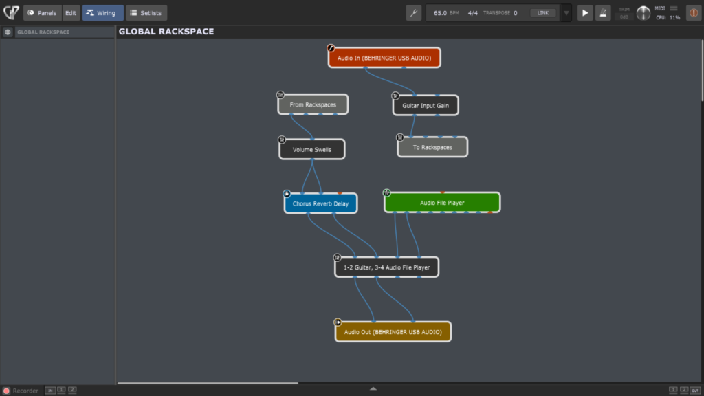 Gig Performer 4 Wiring View, Global Rackspace