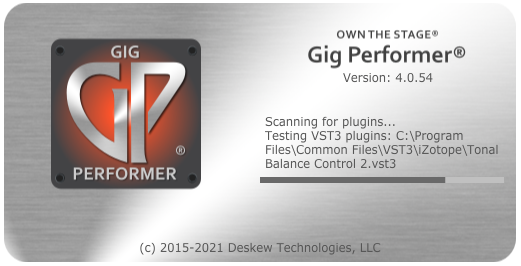 Plugin Scanner on startup, in Gig Performer, AU, VST3 and VST plugin host