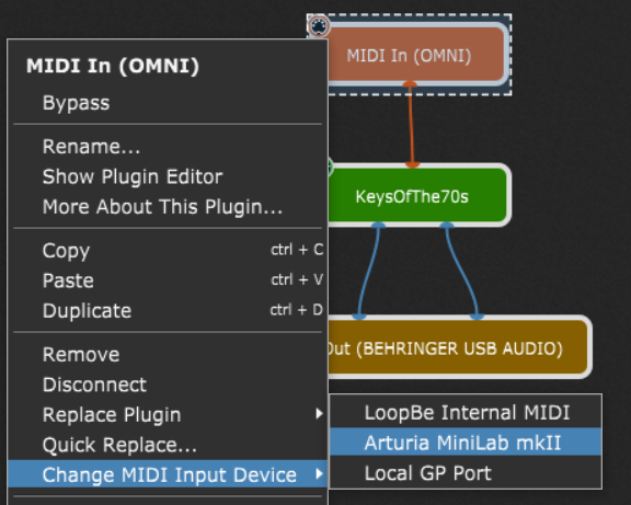 Change MIDI input device in Gig Performer, Arturia MiniLab mkII