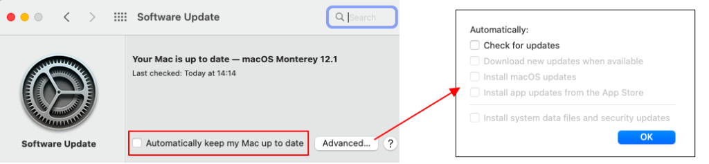 Turn off automatic updates on macOS Monterey