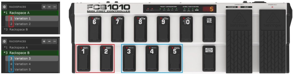 Use Behringer FCB1010 footswitches to activate Gig Performer Variations