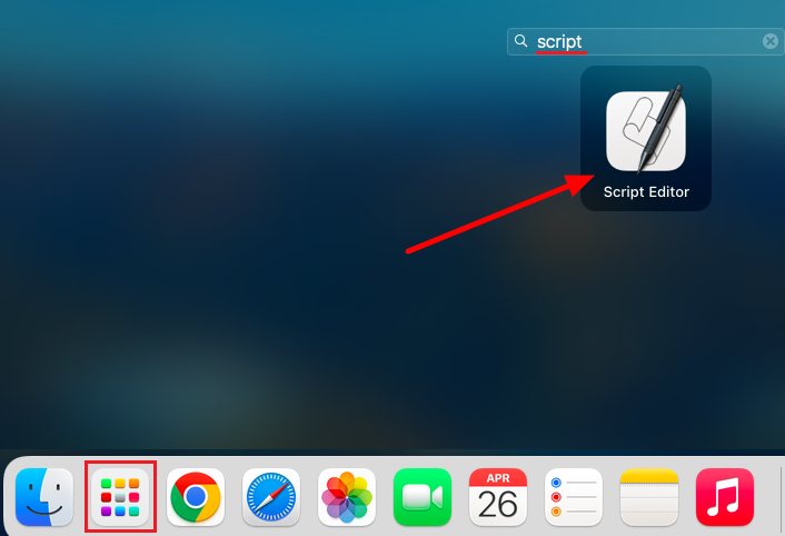Select the ScriptEditor from the Launchpad in macOS Monterey