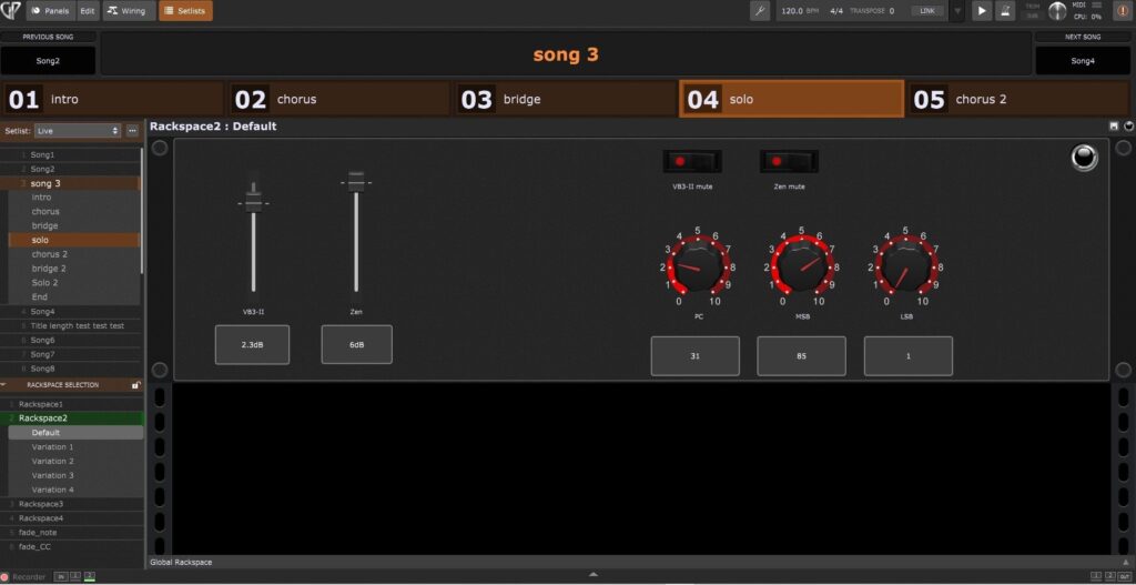 Gig Performer VST host Setlist View and TouchOSC preparation