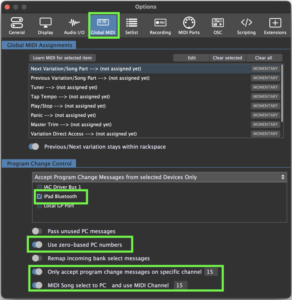 Global MIDI Program Change Control in Gig Performer