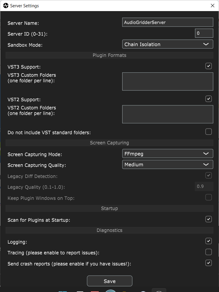 How to configure AudioGridder Server Settings