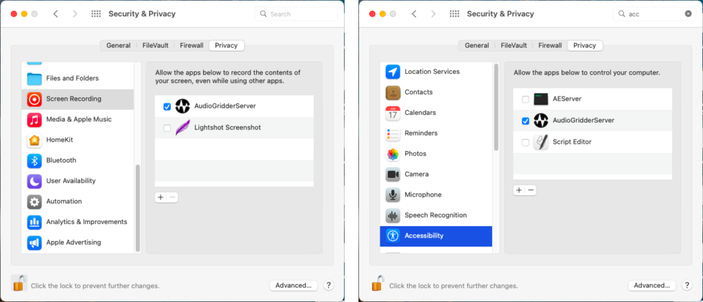AudioGridder Screen capture and Accessibility permissions on Mac