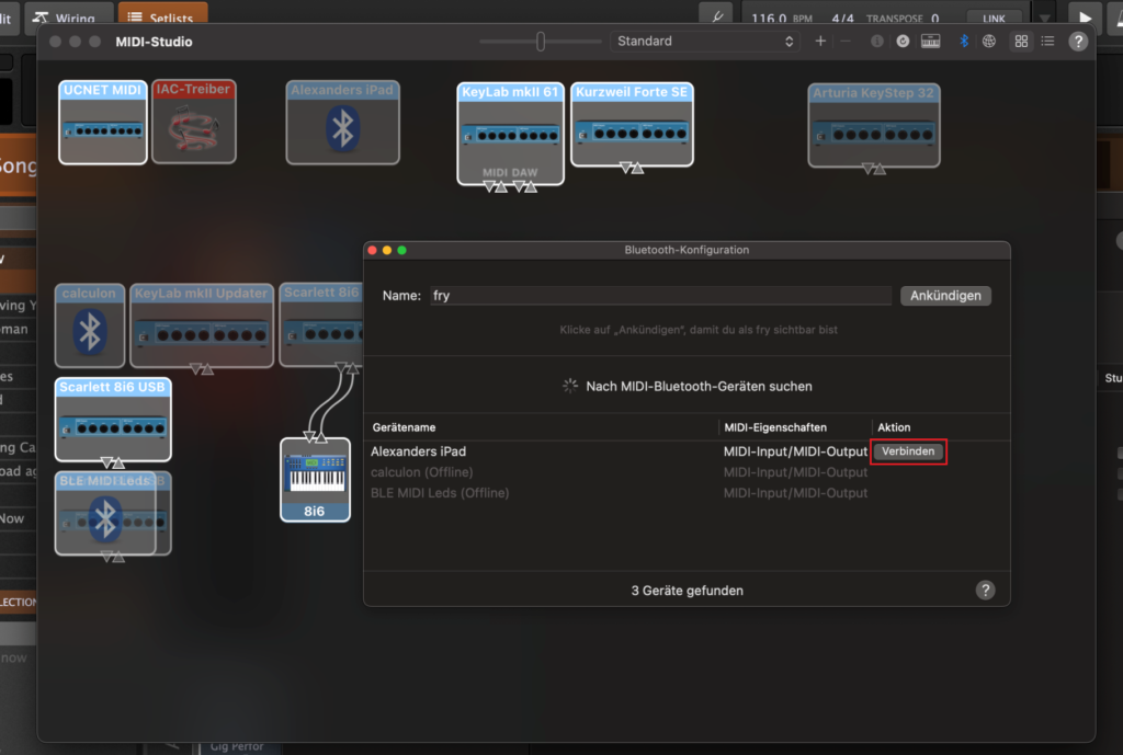 Bluetooth Konfiguration auf macOS an iPad Verbindung