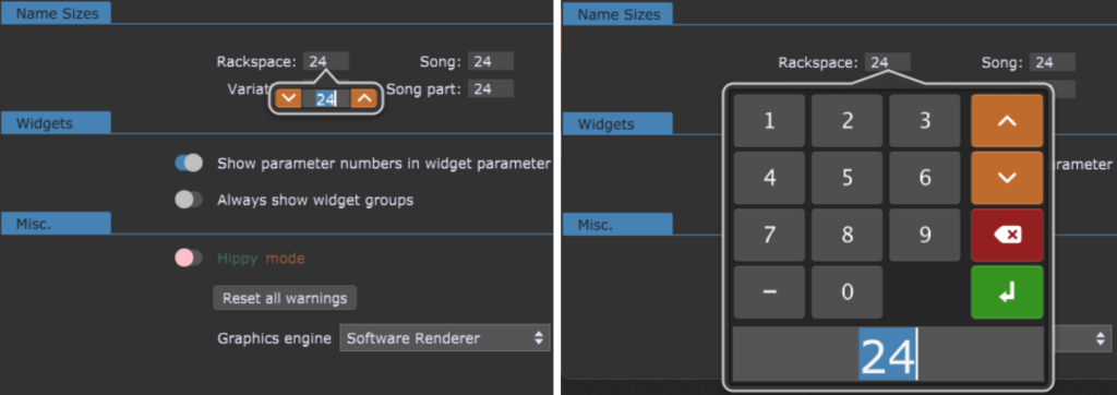 Large keypad for entering values vs small one in Gig Performer