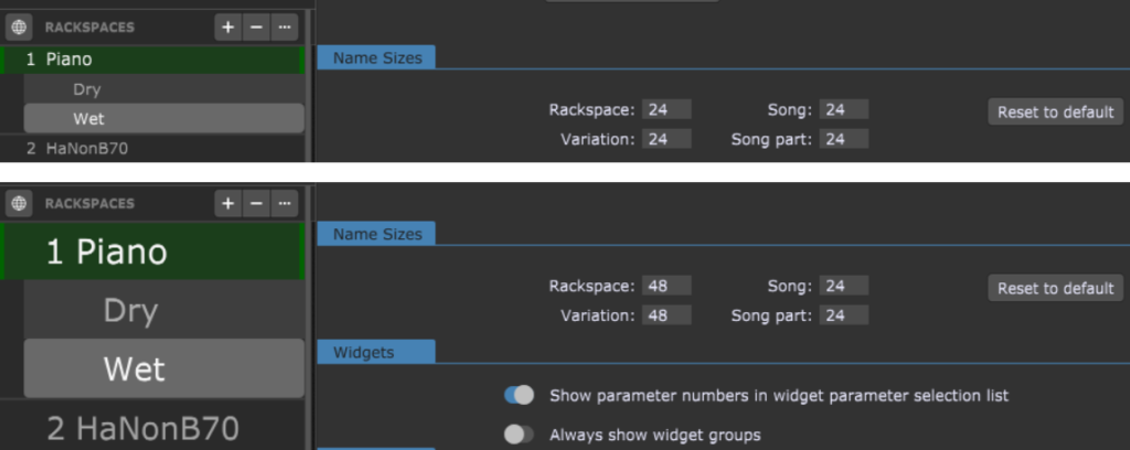 Rackspace name size, Variation name size 24pt and 48pt cmparison