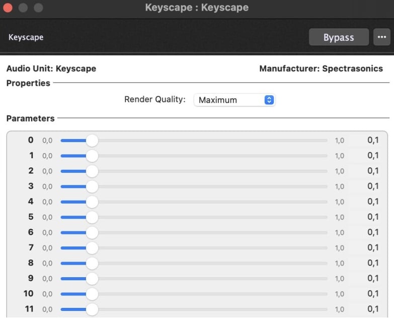 Wierd GUI on the Keyscape plugin, AU (AudioUnit) format