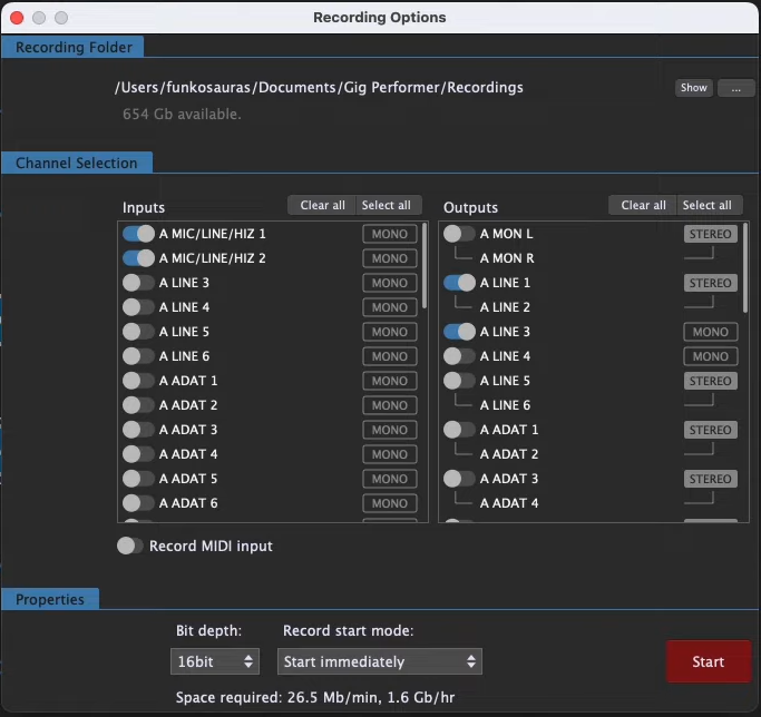 Input and Output Recording in Gig Performer 4