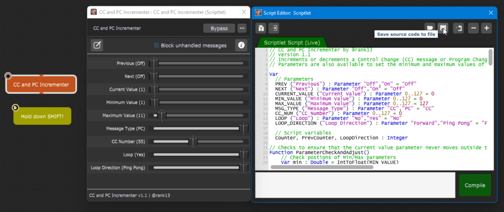 Gig Performer Scriptlet - Parameters and GPScript code